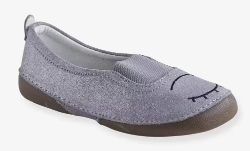 Vertbaudet Chaussons Fille, En Cuir, Gris Clair, Produit Original