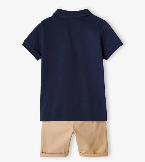 Vertbaudet Ensemble Garçon, Bermuda & Polo Maille Piquée,  Bleu et Marron, Produit Original