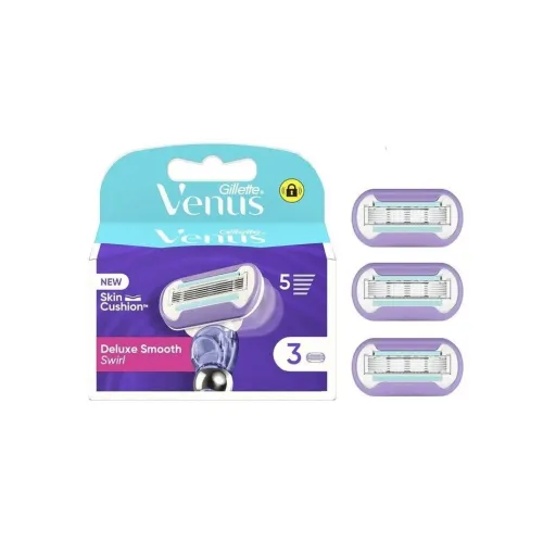 01 Pack 3 Recharges Gillette Pour Rasoir Femme, VENUS 5 Lames , Au Choix Deluxe Smooth / Smooth Sensitive / Comfortglide Sensitive ou Comfortglide Sugarberry, Produit d'Origine