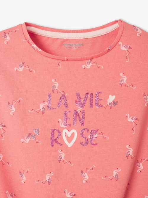 Vertbaudet Ensemble Fille T Shirt et Leggings mi mollets, Oeko-Tex, Rose Imprimé, Produit original