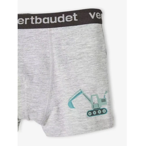 Vertbaudet Pack de 3 Boxers Garçon Stretch, Tractopelle, Bleu, Produit Original