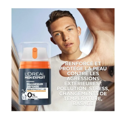 L'Oréal Men Expert, Soin Hydratant Homme, Magnésium Défense Hypoallergénique, 50 ml, Produit d'Origine