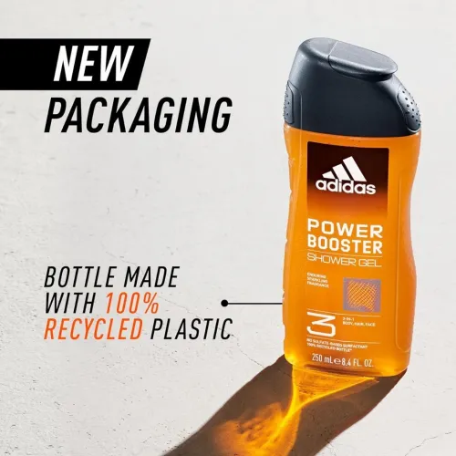 Adidas Gel Douche 3 en 1, Corps, Cheveux & Visage, Power Booster, Produit Original, 250 ml