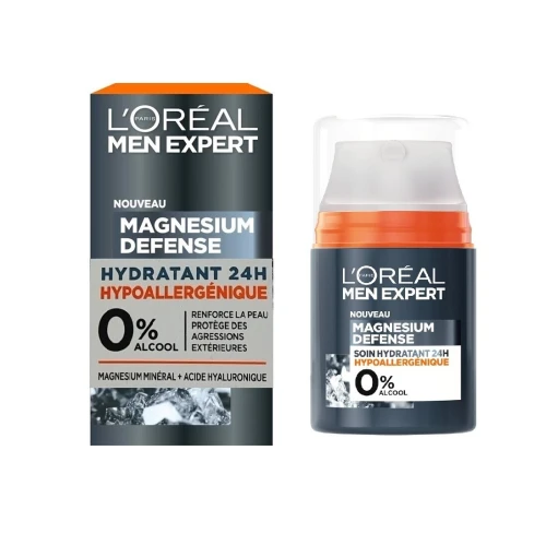 L'Oréal Men Expert, Soin Hydratant Homme, Magnésium Défense Hypoallergénique, 50 ml, Produit d'Origine