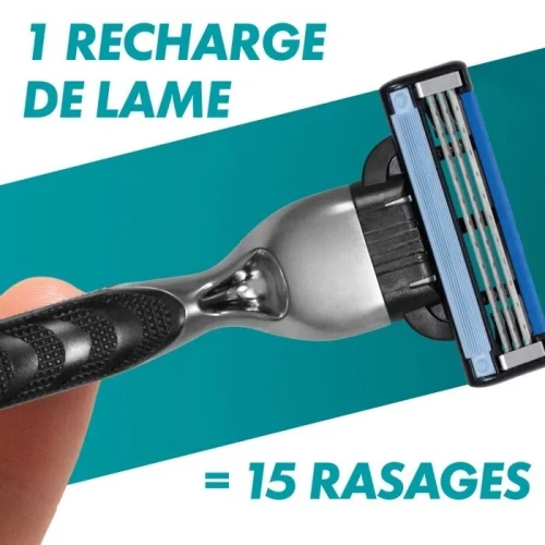 Rasoir Homme Gillette Mach3, Manche En Acier Inoxydable + 3 Recharges, Produit d'Origine