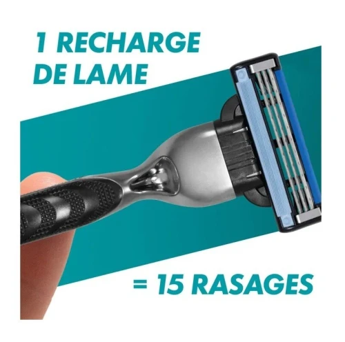 Rasoir Homme Gillette Mach3, Manche En Acier Inoxydable + 3 Recharges, Produit d'Origine