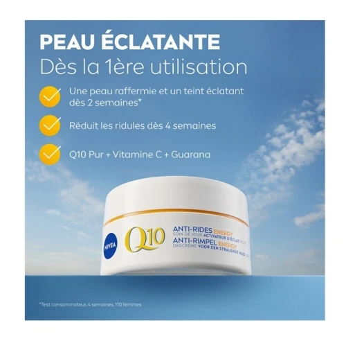 01 Soin Crème Nivea Visage Au Choix de Jour Ou de Nuit, Anti Rides Q10, ENERGY  SPF15, 50 ml, Produit d'Origine