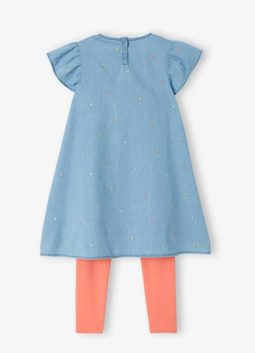 Vertbaudet Ensemble Fille 2 Pièces  Robe Brodée en Denim & Leggings, Produit Original, Bleu