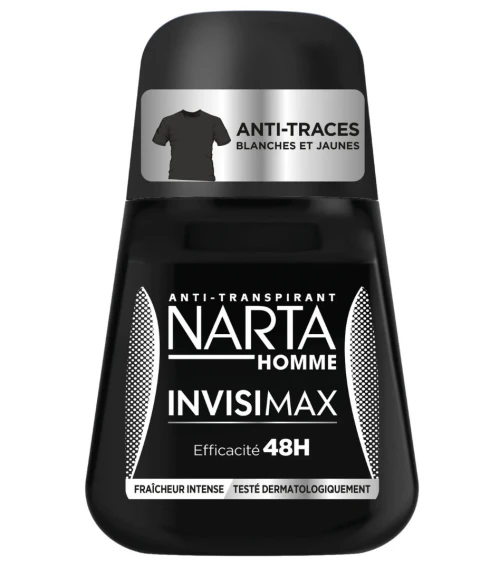 Narta Pack de 02 Déodorant Homme Roll On, InvisiMax efficacité 48 h, Fraîcheur Intense, 50 ml, Produit d'Origine