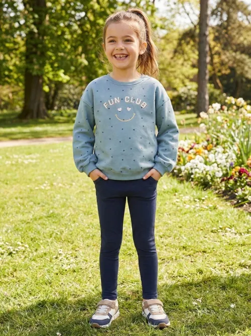 Vertbaudet Ensemble Sweat Motif irisé + Legging Fille, Vert de Gris, Produit Original