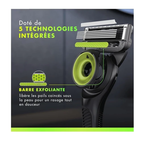 Gillette Labs Rasoir Pour Homme, 5 Lames,  Edition Neon Night - Avec Barre Exfoliante, Produit d'Origine