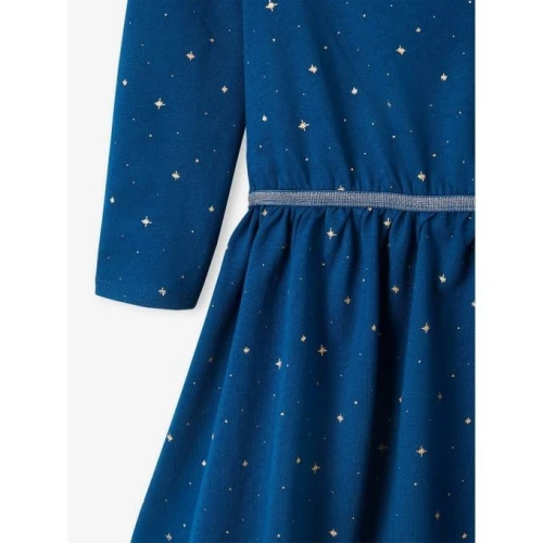 Vertbaudet Robe Fille Imprimée Étoiles Irisées - Bleu Canard