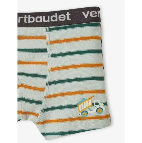 Vertbaudet Pack de 3 Boxers Garçon Stretch, Tractopelle, Bleu, Produit Original