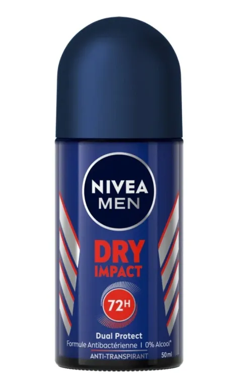 Nivea Men Déodorant Roll On Pour Homme, Protection 72h, Anti Transpirant Dry Impact, 50 ml, produit d'Origine