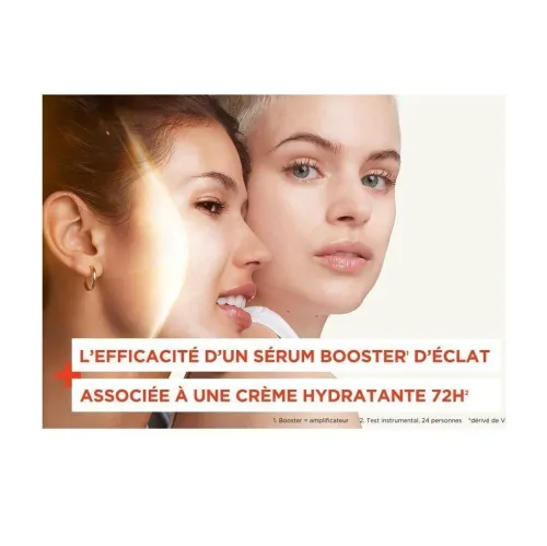 Sérum Garnier Crème Skin Active, Booster d'Éclat 2 En 1, Hydratation 72h, FPS 25,Vitamine C & Agrumes, Pour Peaux Ternes En Manque d'Éclat, 50 ml, Produit d'Origine