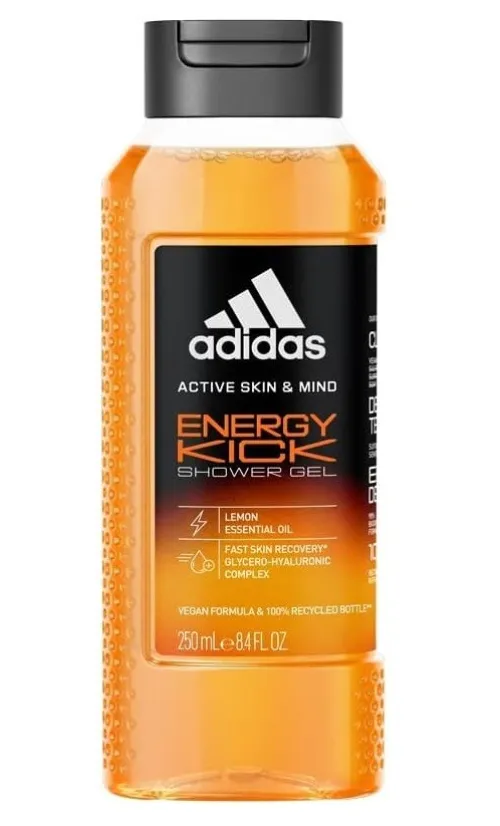 Adidas Gel Douche Homme, Energy Kick, Active Skin & Mind, Citron Rafraîchissant, Produit Original, 250 ml