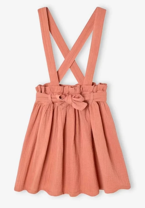 Vertbaudet Ensemble Fille, Tee Shirt à Volants et Jupe à Bretelles, En Gaze de Coton, Vieux Rose, Produit Original
