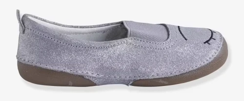 Vertbaudet Chaussons Fille, En Cuir, Gris Clair, Produit Original