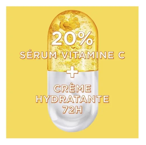 Sérum Garnier Crème Skin Active, Booster d'Éclat 2 En 1, Hydratation 72h, FPS 25,Vitamine C & Agrumes, Pour Peaux Ternes En Manque d'Éclat, 50 ml, Produit d'Origine
