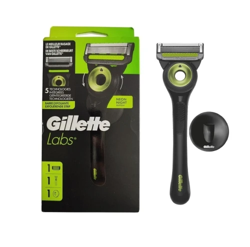 Gillette Labs Rasoir Pour Homme, 5 Lames,  Edition Neon Night - Avec Barre Exfoliante, Produit d'Origine