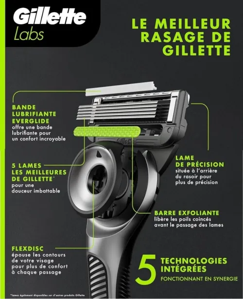 Gillette Labs Rasoir Pour Homme, 5 Lames,  Edition Neon Night - Avec Barre Exfoliante, Produit d'Origine