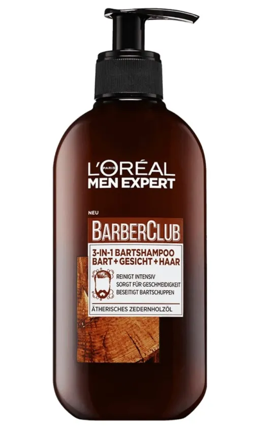 L'Oréal Men Expert, Gel Nettoyant  Barber Club 3 en 1, Barbe, Visage et Cheveux, Produit Original, 200 Ml