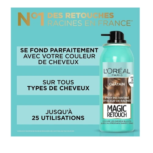 01 Spray Au Choix Retouche Racines L'Oréal Paris,  Magic Retouch /  Châtain / Le Chatain Foncé / Le Blond Foncé, 75 ml, Produit d'Origine