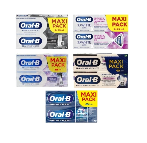 01 Pack de 02 Dentifrice Oral B Au Choix,  3D White Luxe / 3D White Advanced / Luxe Perfection / Pro Science Advanced / Pro Expert, 2X 75 ml, Produit d'Origine