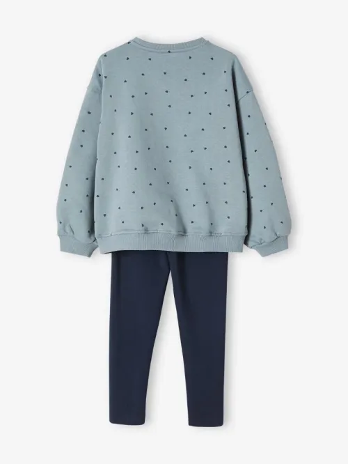 Vertbaudet Ensemble Sweat Motif irisé + Legging Fille, Vert de Gris, Produit Original