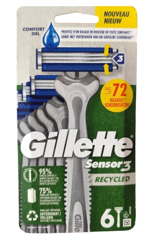 Pack de 06 Rasoirs Gillette Jetables Homme, Sensor 3 Recycled, Produit d'Origine