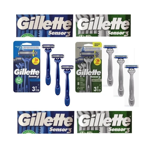 01 Pack de 03 Rasoirs Gillette Jetables Homme au Choix /  Sensor 3 Comfort Ou Sensor 3 Recycled, Avec Bande Lubrifiante, Produit d'Origine