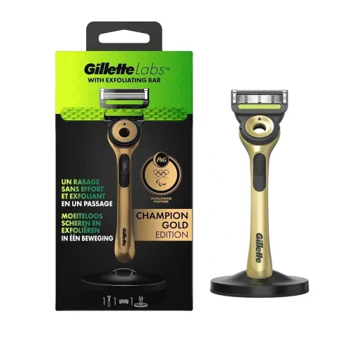 Gillette Labs Rasoir pour Homme à 5 Lames, Gold Edition, Barre Exfoliante, Produit d'Origine