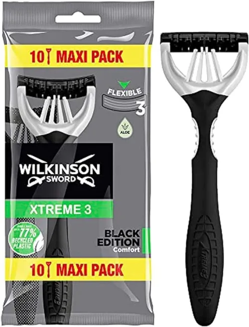 Wilkinson Pack de 10 Rasoirs,  Sword Xtreme 3, Black Edition, Produit Original