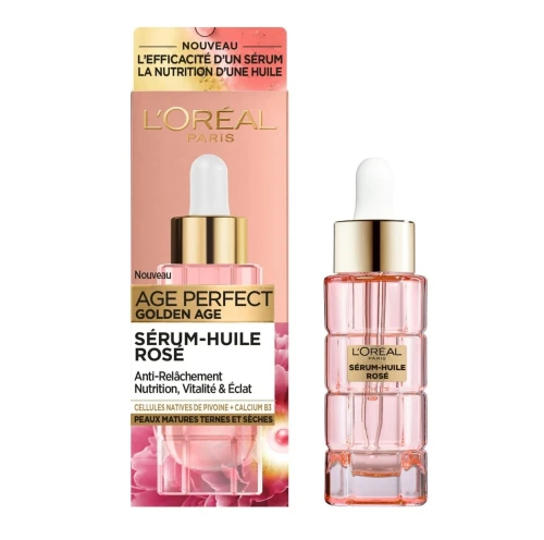 L'Oréal Paris - Sérum Huile Rosé, Soin Visage Anti-Âge Éclat & Nutrition Intense, Age Perfect Golden Age, 30 ml, Produit d'Origine