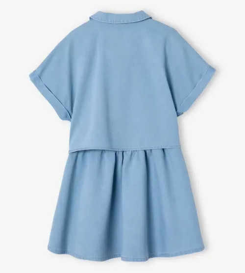 Vertbaudet Ensemble Fille Jean Léger, Blouse à Nouette & Jupe, Bleu Clair, Produit Original