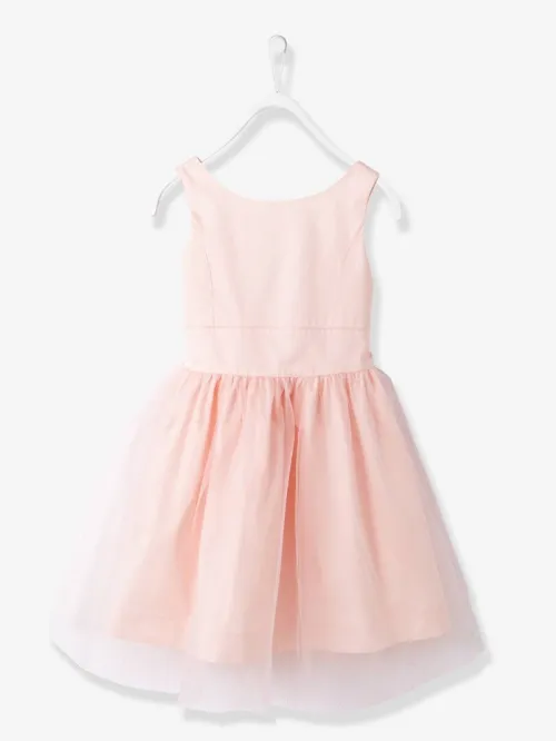 Vertbaudet Robe de cérémonie fille en satin et tulle, Rose Poudré, Produit Original