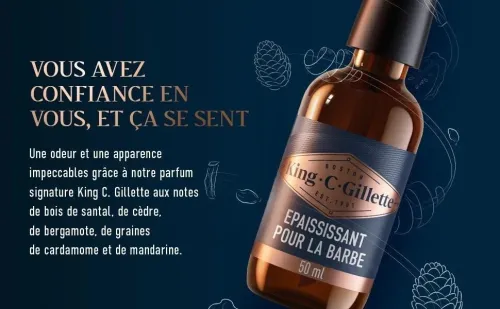 Sérum Épaississant Barbe King . C . Gillette, Avec Complexe De Vitamine B et Caféine- Produit Original, 50 ml