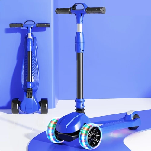 Trottinette Enfant à 3 Roues Lumineuses, Pliable à Hauteur Réglable pour Enfants