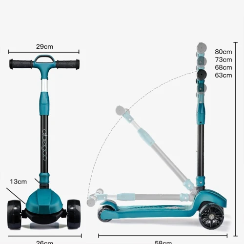Trottinette Enfant à 3 Roues Lumineuses, Pliable à Hauteur Réglable pour Enfants