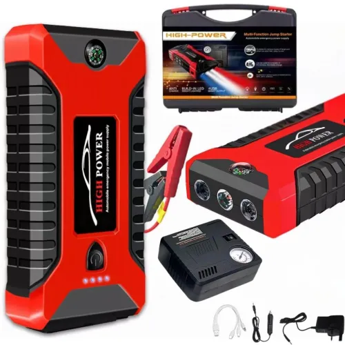 Démarreur Multifonction 99800mAh avec Compresseur d'Air et Câbles de Charge      