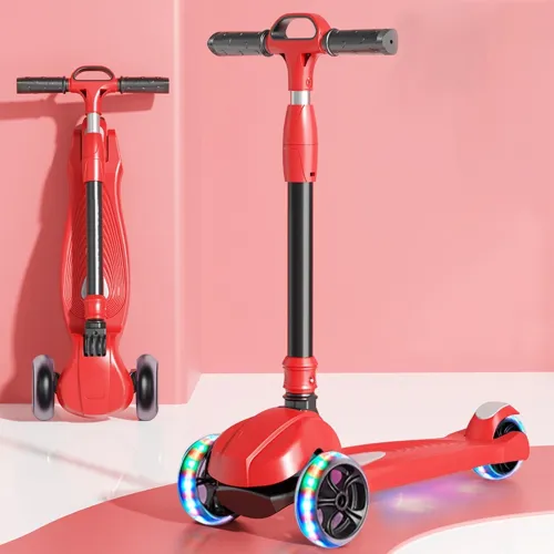 Trottinette Enfant à 3 Roues Lumineuses, Pliable à Hauteur Réglable pour Enfants