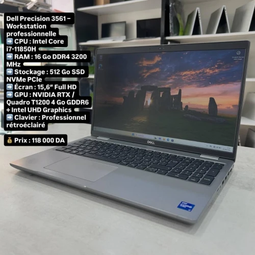 Dell Precision 3561 workstation professionnelle 15.6 pouce i7-11850H 16 Go DDR4 512 Go SSD NVMe RTX Quadro T1200 4 Go GDDR6