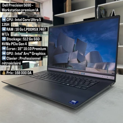 Dell Precision 5690 Workstation 16 pouce Intel Core Ultra 5 135H 16Go LPDDR5X 7467MT/s 512Go SSD NVMe Gen4 Intel Arc Graphics