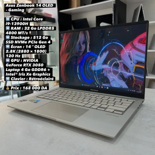 Asus Zenbook 14 OLED Gaming 14 pouce 120Hz i9 13900H 32 Go LPDDR5 512 Go SSD NVMe NVIDIA GeForce RTX 3050 Laptop GPU 4 Go GDDR6