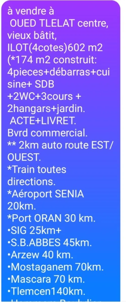Vente Oran Oued tlelat