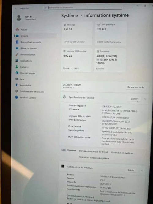 PC TABLETTE MICROSOFT SURFACE PRO 7