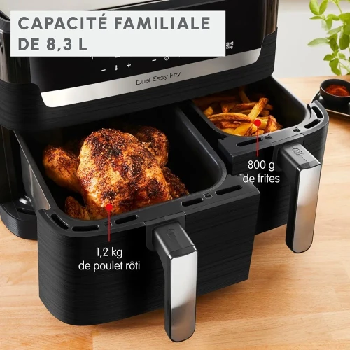 Moulinex Friteuse sans huile, Capacité 8,3   Air Fryer, Application dédiée, Easy Fry Dual 