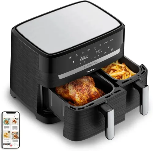Moulinex Friteuse sans huile, Capacité 8,3   Air Fryer, Application dédiée, Easy Fry Dual 