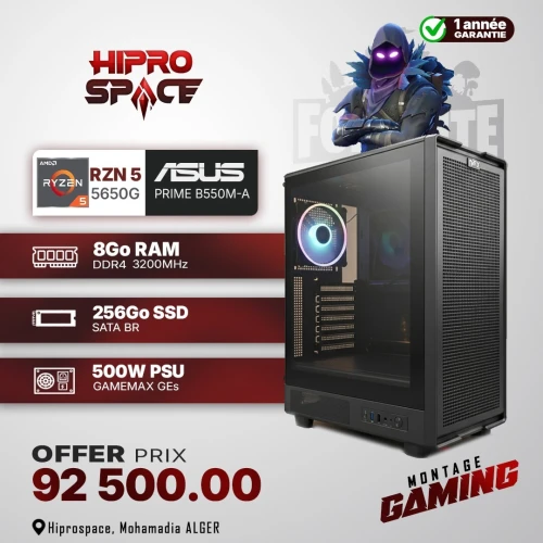 Unite Gamer AMD RYZEN 5 5650G /CM ASUS B550M-A /DDR4 8G 3200Mhz/SSD 256GB /PSU 500W/CASE NOX APEX FLOW black plus 4Pcs Fan RGB