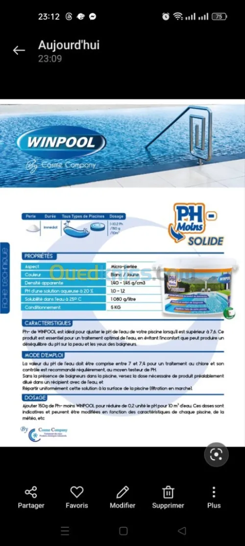 Produits des piscines 